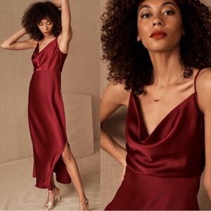 NWT BHLDN Cali Satin Charmeuse Midi Dress Dark Berry
